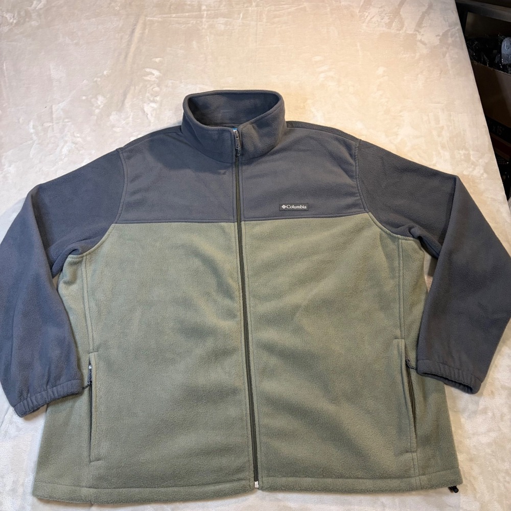 Columbia Mens 3X Full Zip Fleece Jacket Colorblock Grey Green WS3220 Outdoor
